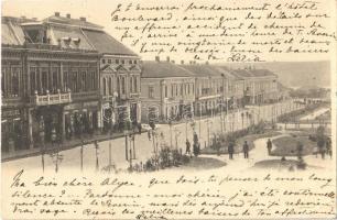 1901 Turnu Severin, Szörényvár; main street, shops of Spiegel and Antonie Petrovici (EK)