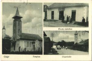 1944 Galgó, Galgau; Templom, Kovács-üzletház, utcarészlet / church, shop, street view (EK)