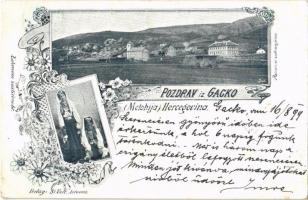 1899 Gacko, Metohija Hercegovina / general view, Bosnian folklore, traditional costumes. Art Nouveau, floral (Rb)