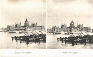 Budapest V. Országház, Parlament, uszályok. Würthle & Sohn Nachfolger sztereó képeslap / stereo postcard