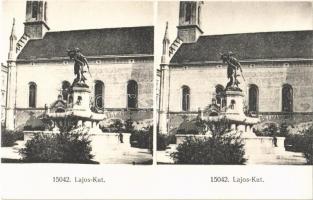 Budapest I. Corvin tér, Lajos kút (Millacher kút). Würthle & Sohn Nachfolger sztereó képeslap / stereo postcard