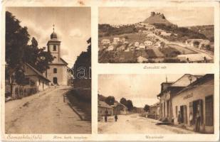 1933 Somoskőújfalu, Római katolikus templom, Somoskői vár (Hrad Somoska), utcarészlet (kis szakadás / small tear)