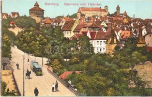 Nürnberg, Nuremberg; Panorama vom Hallertor / street, tram (Rb)