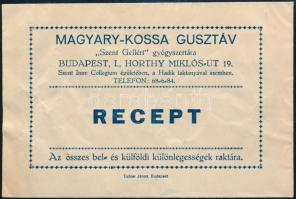 Magyary-Kossa Gusztáv Szent Gellért Gyógyszertára (Budapest I.) receptboríték