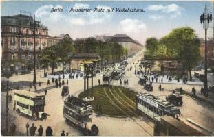 Berlin, Potsdamer Platz mit Verkehrsturm / square, trams, double-decker autobuses