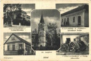 1949 Bikal, Földmívesszövetkezet traktorállomása, MDP-székház és Földmívesszövetkezet boltja, római katolikus templom, községháza, Földmívesszövetkezet gazdasági felszerelése (fa)
