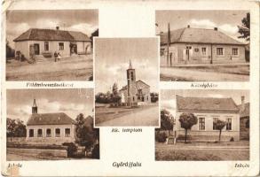 1954 Győrújfalu, Földmívesszövetkezet, községháza, római katolikus templom, iskolák (felületi sérülés / surface damage)