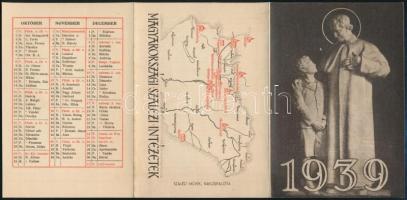 1939 Magyarországi Szalézi Intézetek kártyanaptára, kinyitható, térképpel