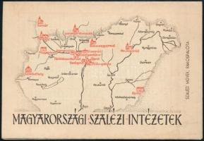 1939 Magyarországi Szalézi Intézetek kártyanaptára, kinyitható, térképpel