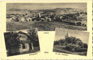 1938 Etes, Látkép, községháza, római katolikus templom. Hangya Szövetkezet kiadása (EK)