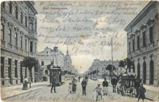 1905 Szombathely, Széll Kálmán utca és kávéház, villamos, lovaskocsi tejes palackokkal (EB)