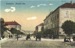 Esztergom, Kossuth utca, lovaskocsik, utcai árus
