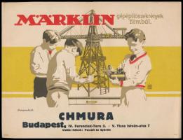cca 1930-1940 Märklin és Märklin Chmura fémépítő szekrények négy oldalas ismertetője német és magyar nyelven, 2 db / Märklin és Märklin Chmura brochures in hungarian and german languagues, 2 pcs