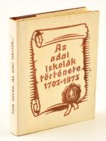 Tóth István: Az adai iskolák története. 1703-1973. Ada, 1976., Cseh Károly Általános Iskola. Magyar, szerb, és angol nyelven. Fekete-fehér fotókkal. Kiadói kemény-kötés, kiadói papír védőborítóban, javított gerinccel, a papírborító részben a borítóra ragadt. Megjelent 1000 példányban.