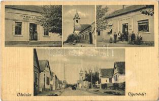 1944 Újpetre, Wagner, Helstab József üzlete, Fő utca, templom (Rb)
