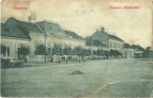 1911 Orosháza, Táncsics Mihály utca, Orosházi Takarékpénztár, üzletek. 698. G. Szabó Juliska kiadása (fl)