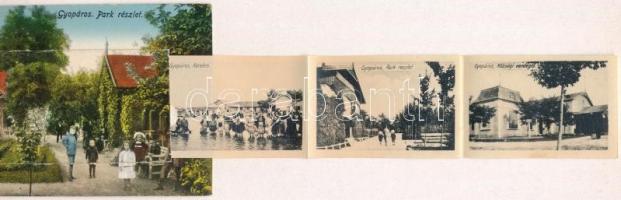 Gyopárosfürdő, Gyopáros (Orosháza);  Park. leporellólap, belül: vasútállomás, Gémes fürdő, vendéglő,...