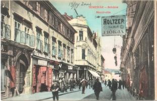 Temesvár, Timisoara; Belváros, Merczi utca, Holtzer Kálmán fiókja, Blumberg Jakab üzlete / street view with shops