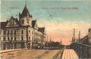 1912 Temesvár, Timisoara; Ferencz József híd, Horgony Kávéház. Koronaherczeg tőzsde kiadása / bridge, cafe