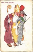 Gruss vom Nikolaus! / Christmas greeting with St. Nicholas. W.R.B. & Co. Vienne Serie Nr. 22-36. (EK)