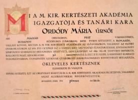 1942 Bp., Magyar Királyi Kertészeti Akadémia által kiállított okleveles kertésszé minősítő oklevél, ...