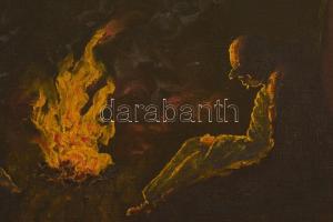 Vasvári Wertheimer Sándor (?-?): Juhászok az tábortűznél. Olaj, vászon,  keretben, 50×70 cm