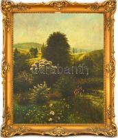 Mezei jelzéssel: Virágos domboldal. Olaj, vászon (lyukas, foltos), hibás keretben, 60×50 cm