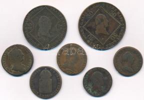 1762-1816. 7db klf magyar és osztrák verdejelű rézkrajcár, közte 1782B 1kr Cu II. József, 1807S 30kr Cu I. Ferenc T:2-,3