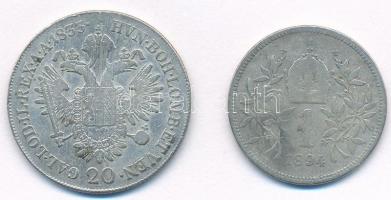 1833E 20kr Ag "I. Ferenc" + Ausztria 1894. 1K Ag "Ferenc József" T:2- juszt