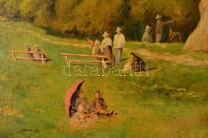 Hawlisch Gusztáv (?-?): Piknik (Keleti Gusztáv után). Olaj, vászon, keretben, 64×80 cm