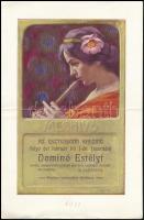 1911 Az Esztergomi Kaszinó Dominó Estélyére szóló szecessziós kétlapos meghívó, Pechán József grafikája, hajtott