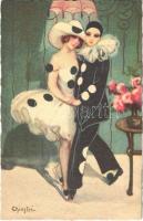 Italian art postcard, Clown couple. Ballerini & Fratini 197. s: Chiostri