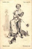 Endlich Allein! K.u.K. Kriegsmarine Matrose / Napokon sami! / Végre egyedül! / Finalmente soli! / Finally alone! Austro-Hungarian Navy humorous mariner art postcard. C.F.P. 43.a. 1917/18. s: Ed. Dworak