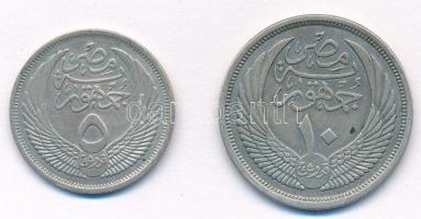 Egyiptom 1957. 5p Ag + 10p Ag T:2,2- Egypt 1957. 5 Piastres Ag + 10 Piastres Ag C:XF,VF