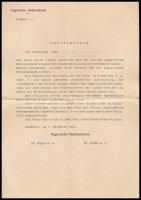 1944 Bp., A Magyar Nemzeti Bank német nyelvű okmánya alkalmazott részére, közérdekű budapesti helyszínű munkavégzés igazolásáról, a bank szárazpecsétjével