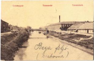 1907 Temesvár, Timisoara; Dohánygyár, Bega folyó / Tabakfabrik / tobacco factory, Bega riverside. W.L. (?) 22.