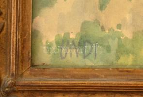 Undi Mariska (1877-1959): Lány a kerítésnél. Akvarell, papír, jelzett, üvegezett hibás keretben, 37×...