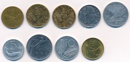 Olaszország 1939-1990. 10c-50L (9xklf) közte 1958. 20L Al-Br T:1-,2 Italy 1939-1990. 10 Centesimi - 50 Lire (9xdiff) including 1958. 20 Lire Al-Br C:AU,XF