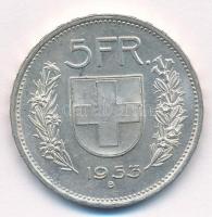 Svájc 1953B 5Fr Ag T:1-,2 kis ph.  Switzerland 1953B 5 Francs Ag C:AU, XF small edge error Krause KM#40