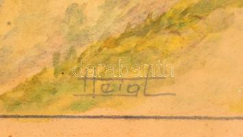 Heigl jelzéssel: Aranykakas utca (Tabán.) Akvarell (enyhén foltos), papír, üvegezett keretben, 20×28...