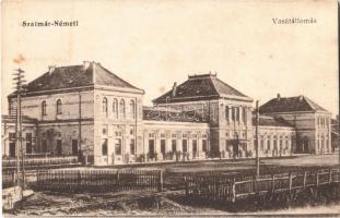 1918 Szatmárnémeti, Satu Mare; vasútállomás. 625. Vasúti Levelezőlapárusítás / railway station (fl)