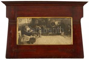 cca 1900 Lionello Balestrieri után: Beethoven. Rézkarc, papír, jelzett a karcon, üvegezett különleges keretben (kopott), 15×31 cm