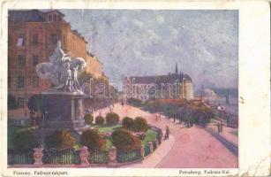1916 Pozsony, Pressburg, Bratislava; Fadrusz rakpart / quay, monument. B.K.W.I. 386-3. s: Marx Béla (ázott sarkak / wet corners)