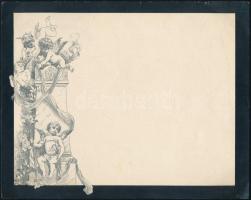 2 db régi, üres gyászkeretes papír, 19x24 cm