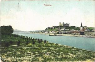 1903 Pozsony, Pressburg, Bratislava; Látkép a várral / general view, castle, steamship