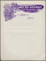 cca 1910 Bp., Géczy György Vad és Baromfikereskedő 5 db régi kitöltetlen fejléces számlája/fejléces levélpapírja.