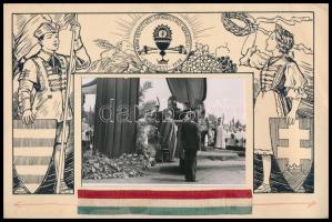 1938 A Budapesten rendezett Nemzetközi Eucharisztikus Kongresszus bemutatására készített eredeti grafikai tervezet, tusrajz (Márton Lajos?), nemzeti színű szalaggal, eredeti fotóval, 16×24 cm