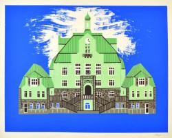 Hegyi György (1922-2001): Városháza. Szitanyomat, papír, jelzett, 41×53 cm