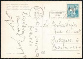 1967 Bozsik József és társainak aláírása Bécsből hazaküldött képeslapon