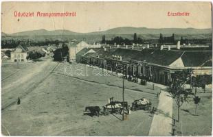 1909 Aranyosmarót, Zlaté Moravce; Erzsébet tér / square, horse cart (fa)